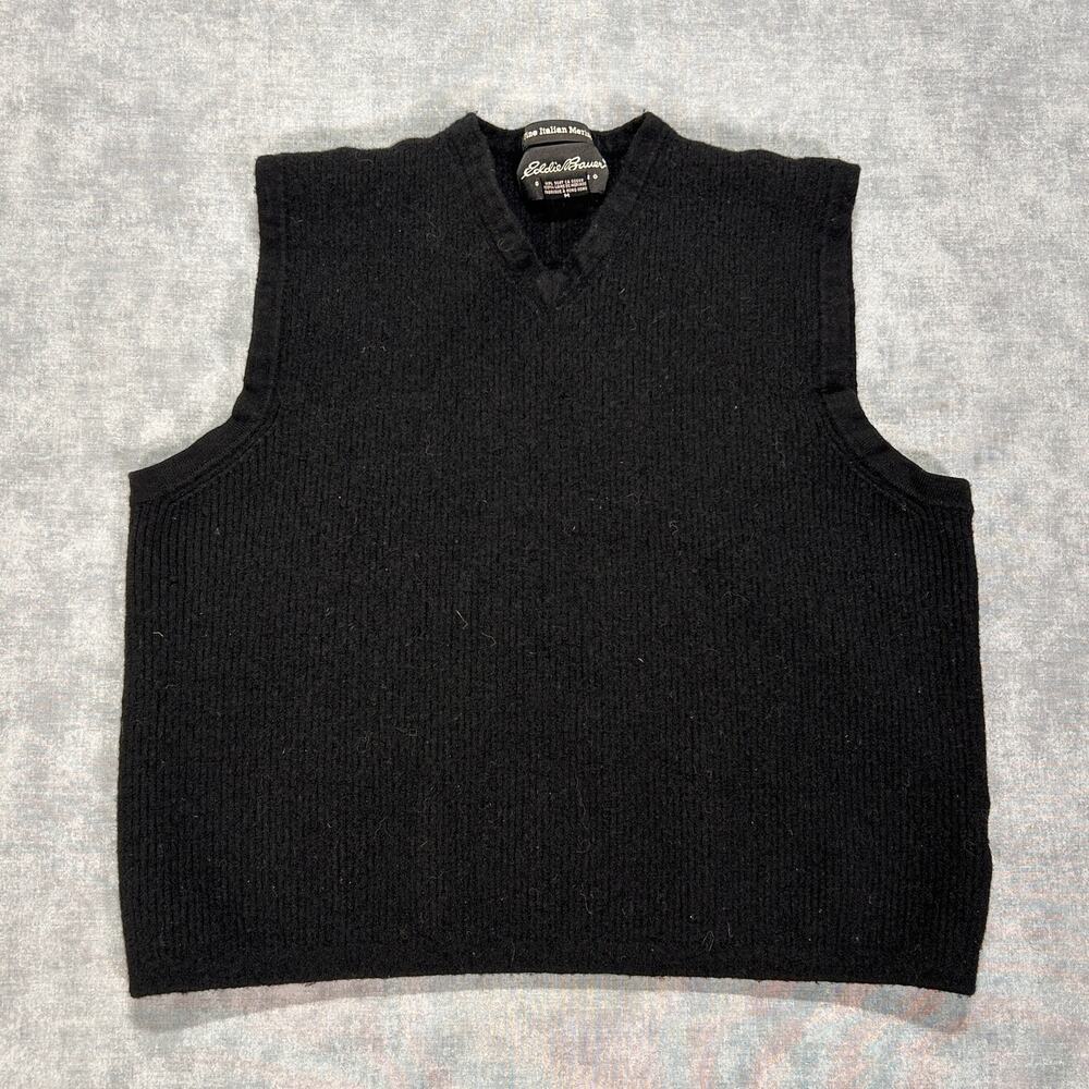 Eddie Bauer Fine Italian Merino wool black knit sweater sleeveless top womens M